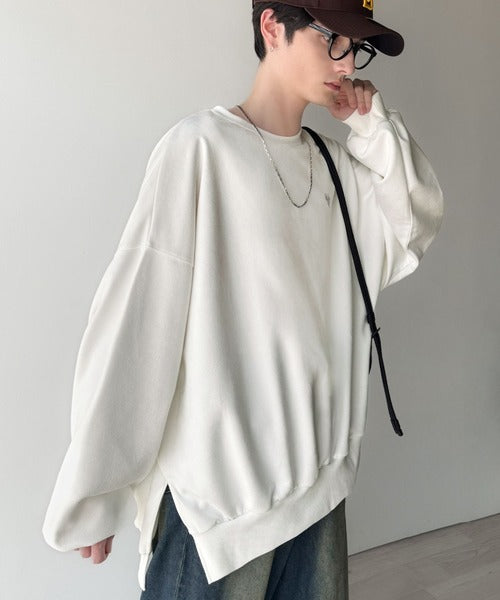【Classical Origin】「やっぱりビッグシルエット！」スウェードポンチ素材ビックシルエットトレーナー（長袖）/Suede material big silhouette sweatshirt co1010030