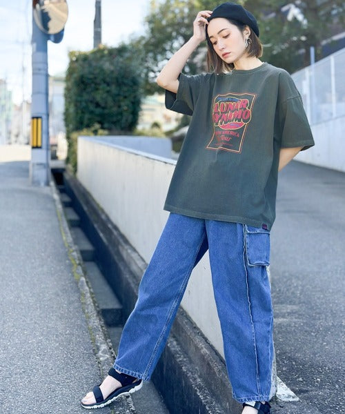 《JaVa ジャバコラボ》キャッチーな大人Tee。綿100%ピグメントロゴビッグTシャツ jv1029024