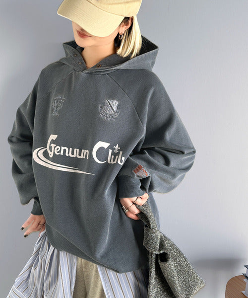 《JaVa ジャバコラボ》ヴィンテージ感たっぷり!!胸刺繍ピグメントオーバーサイズ裏起毛パーカー jv1029093