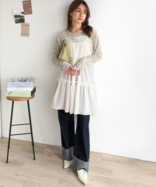 【mily bilet】360度どこから見ても大人可愛い!　切替シアーティアードキャミチュニック mi1019119