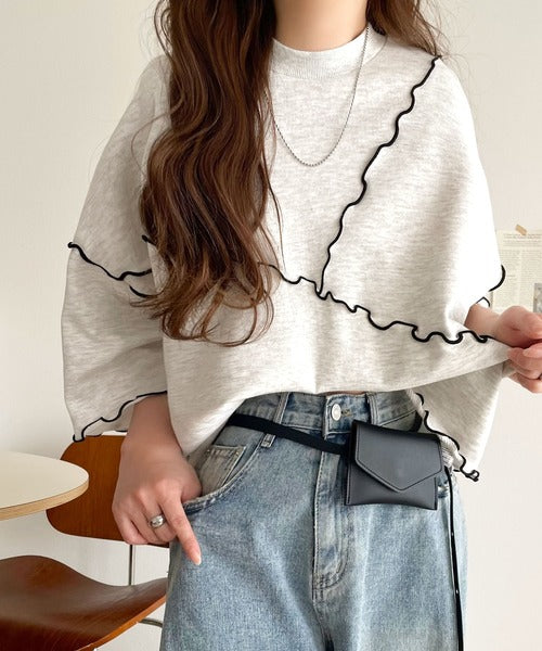 Tシャツより可愛く、スウェットより軽やか♪5分袖メロウ切替裏毛トップス ce1020310