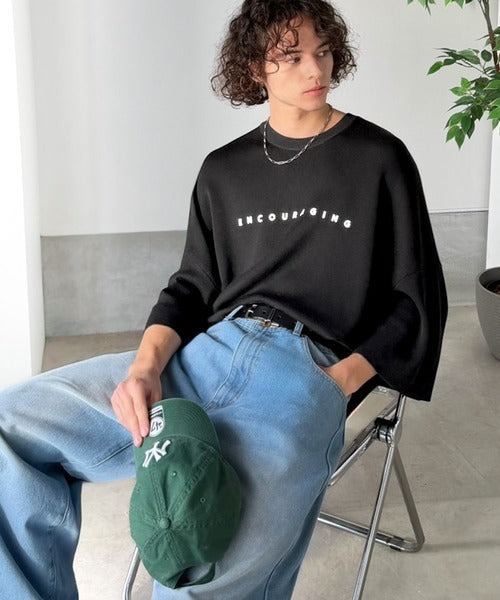 《JaVaジャバコラボ》Tシャツにはない品格を。ロゴプリントオーバーサイズサマーニットプルオーバー jm1050364
