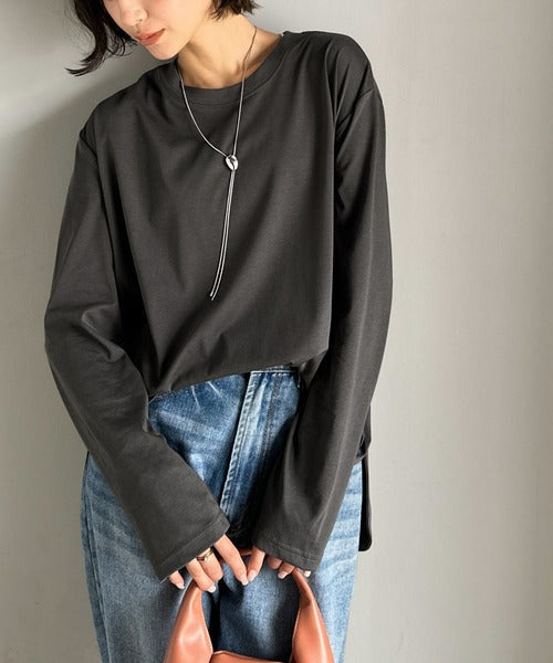 品よく、楽ちん。大人の余裕が漂う。シルケット素材 レイヤード ラウンドヘム 長袖 ロンTEE ce1020296