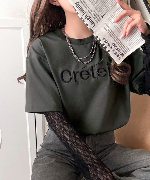 レースでカジュアルの中に女性らしさをプラス!レイヤード風レース袖ドッキングTシャツ（レース柄アソート） ce1010561