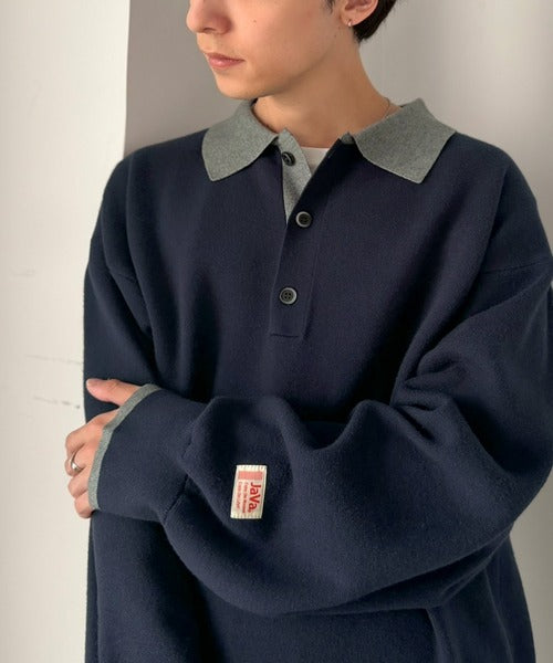 《JaVaジャバコラボ》襟元で差をつける、大人の装い。ミラノリブ配色ニットポロシャツ jo1020005