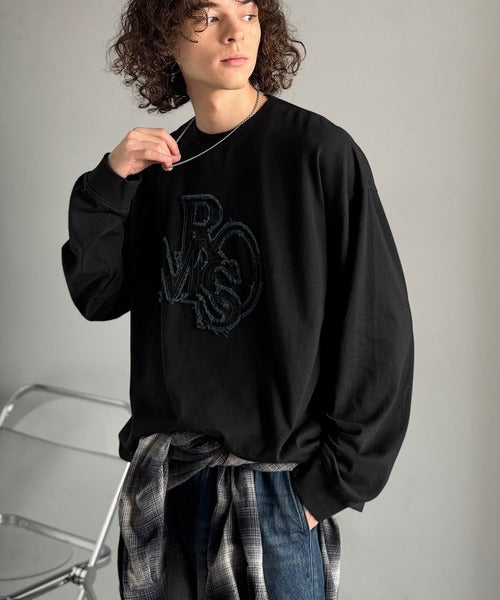 【Classical Origin】「一軍確定。」フリンジパッチワーク使いリラックスTシャツ／Fringe and Patchwork Relaxed T-Shirt co1320004