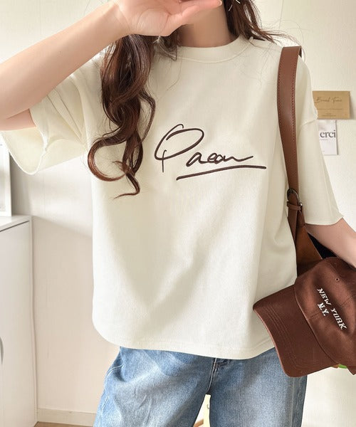 《JaVaジャバコラボ》大胆ロゴで魅せる。前後2way裏毛胸元PAEANロゴ半袖Tシャツ jv1260422