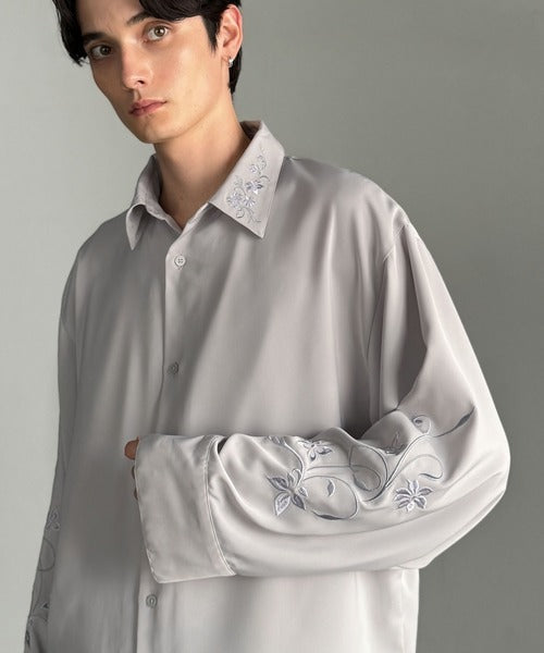 【Classical Origin】「繊細×モード」。刺繍使いルーズドレープシャツ（長袖）／Embroidery Loose Drape Shirt co1010025