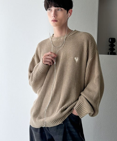 【Classical Origin】「究極スタンダード」畔編みオーバーサイズクルーネックセーター ／Oversized Ribbed Knit Crew Neck Sweater co0780012