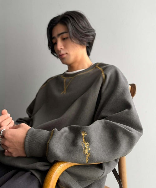 《JaVaジャバコラボ》シンプルじゃ物足りない。配色ステッチで差をつける。配色ステッチガゼット裏起毛スウェット（オーバーサイズ） jm1050391