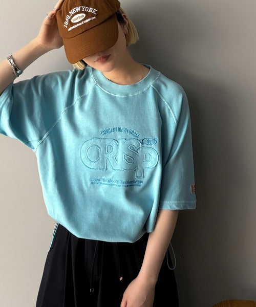《JaVaジャバコラボ》裾はドロストでお好みのシルエットに。ヴィンテージライクな半袖ロゴスウェット jv1029126