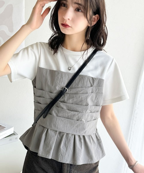 簡単おしゃれが叶う。Tシャツ×ビスチェドッキング半袖トップス ce1260345