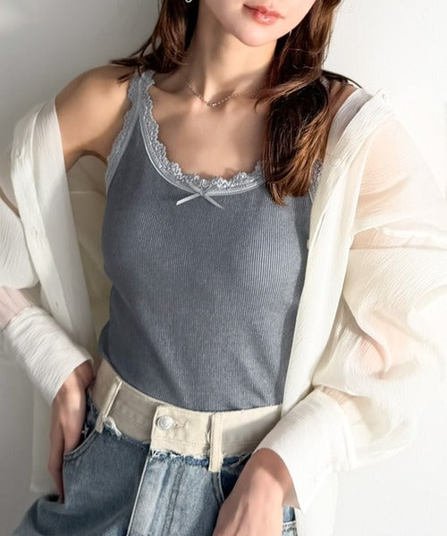 【mily bilet】大人女子の日常に、さりげないスパイスを。 バイカラーテレコレースキャミソール mi1329083