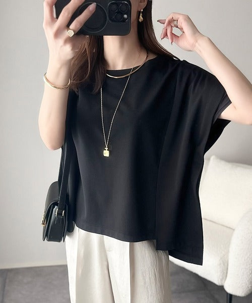 大人の女性を魅力的に引き立てる。袖口シアー切り替え 半袖 Tシャツ ce1110095