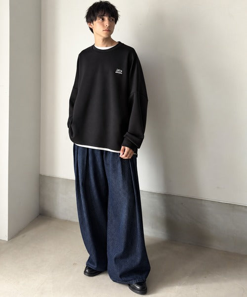 《JaVaジャバコラボ》大人の”質”にこだわった、カジュアルここにあり。胸刺繍ダンボール素材ドルマンスリーブクルーネックTシャツ（長袖） jo1010067
