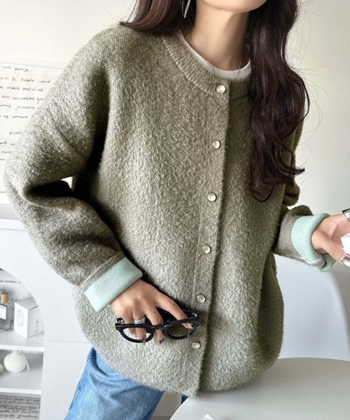 絶妙な配色がお洒落心をくすぐる！ダブルフェイスフェザーカーディガン ce1020286