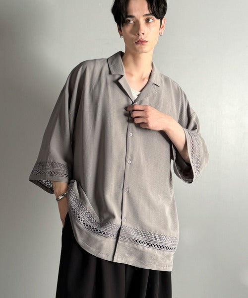 レースが語る、大人の余裕。レース切り替えオープンカラーシャツ / Lace Panel Open Collar Shirt co1010011