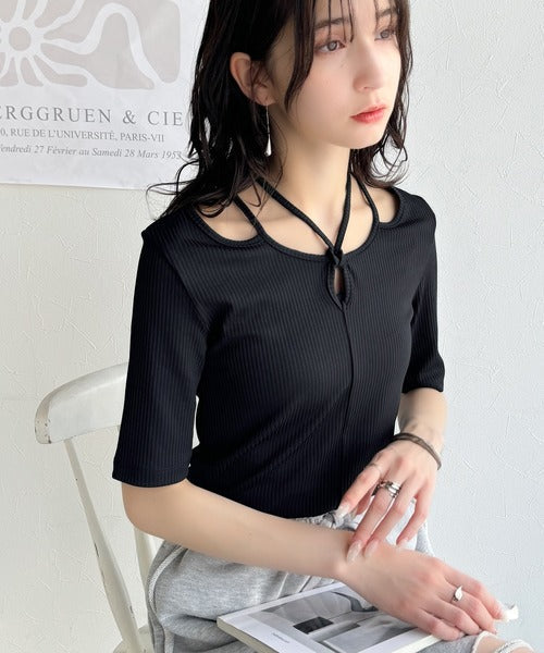 デコルテを美しく演出する。パイピング配色リブカットソー(半袖) ce1240059