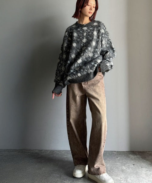 【classical origin】「ヴィンテージな存在感。」アンティークラグモチーフ柄ニットトップス（長袖）/Antique rug motif patterned knit ao1260469