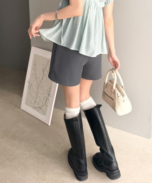 【mily bilet】シンプルじゃない、“ちょうどいい洒落感”。ウエストリボン付きハイウエストショートパンツ mi1329103