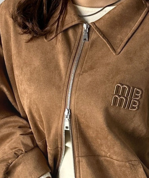 【mily bilet】柔らかタッチで上品見え◎立体刺繍デザインスエードポンチ素材ダブルジップアウター mi1359028
