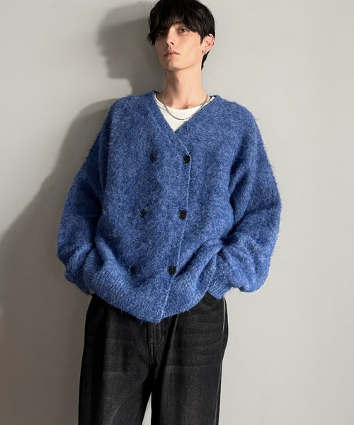 【Classical Origin】「アートな1着。」ミックスシャギー素材ダブルテーラードニットカーディガン／Mixed Shaggy Double-Tailored Knit Cardigan co0780011