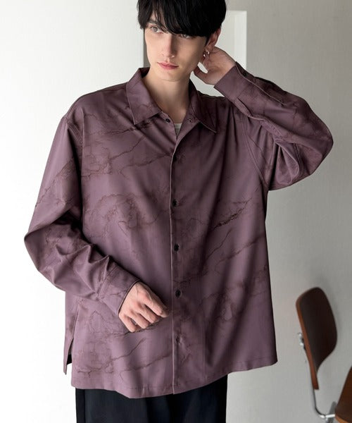 【Classical Origin】「都会的スタイル」。総柄ドレープキャンプカラーシャツ（長袖）/Relaxed Drape All-Over Pattern Camp Collar Shirt co1150039