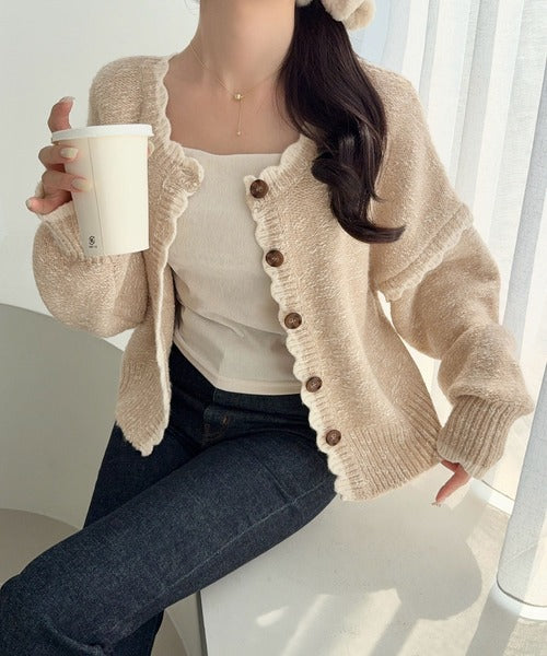 【mily bilet】どこから見ても、ときめきを纏う。前後2WAYスカラップ配色MIXヤーンニットカーディガン mi1029188