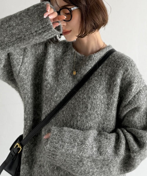 【Classical Origin】「深みのある大人に。」クルーネックミックスカラー糸ニット（長袖）/Crew neck mixed color knit ao1020308