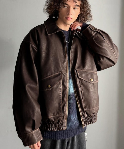 【Classical Origin】「Sランクアイテム。」ヴィンテージレザー中綿入りブルゾン／Vintage Leather Padded Blouson co1320001