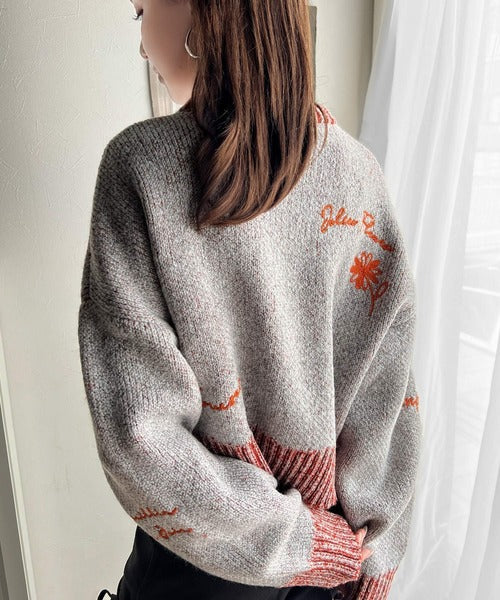 【mily bilet】大人の個性派ニット。ランダム刺繍クロップドニットプルオーバー mi1029088