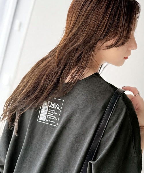 《JaVaジャバコラボ》胸元ひとくせ、抜け感ひとさじ。綿100％ バックロゴプリント 胸元レースアップTシャツ(半袖) jv1260458