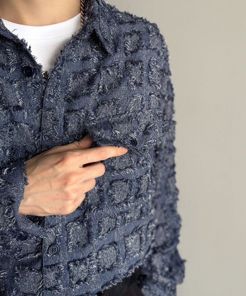 【Classical Origin】「1歩先の存在感。」フリンジ使いブロックチェックアウターシャツ（長袖）/Fringed Block Check Outer Shirt co1010021