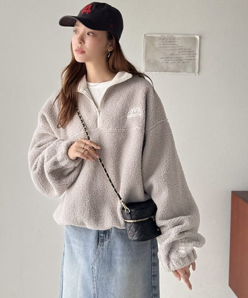 《Javaジャバコラボ》ボア素材×刺繍でおしゃれ上級者に格上げ♪アノラックハーフジッププルオーバー jv1260484