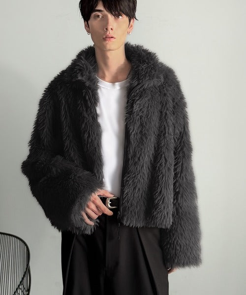 【Classical Origin】「一瞬で惹かれる。」シャギーファーショート裏配色ショートジャケット／Shaggy Faux Fur Short Jacket with Contrast Lining co1010037