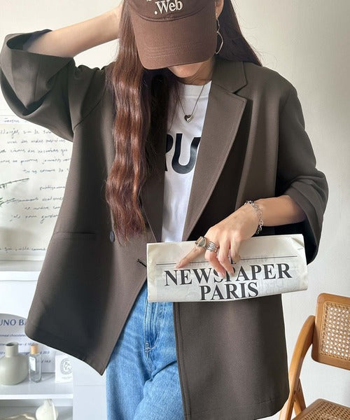 【Classical Origin】「大人の風格。」ダブルテーラードオーバーサイズジャケット/Double-breasted tailored oversized jacket ao1070184