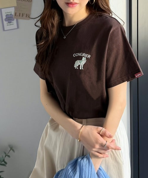 《JaVa ジャバコラボ》大人の遊び心をプラス。綿100％オオカミ刺繍Tシャツ（半袖） jv1330074