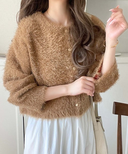 ふんわりとした優しい風合いが魅力的。前後2wayWフェイスフェザーショート丈カーディガン（長袖） ce1020283