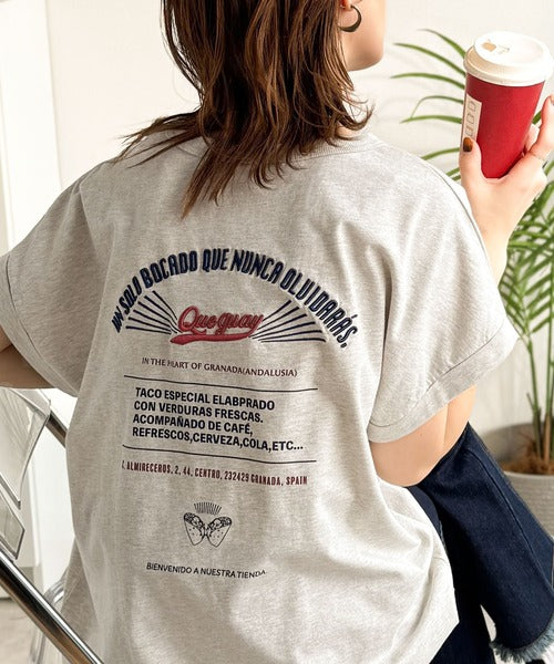 《JaVaジャバコラボ》背中で魅せる。バック刺繍フレンチスリーブTシャツ（半袖） jv1050358