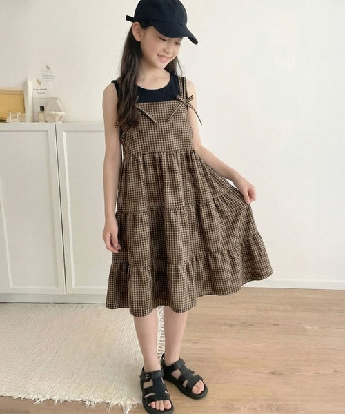 【キッズ】親子リンクコーデ可能◎サッカー素材リボンデザインキャミワンピ ck1010442