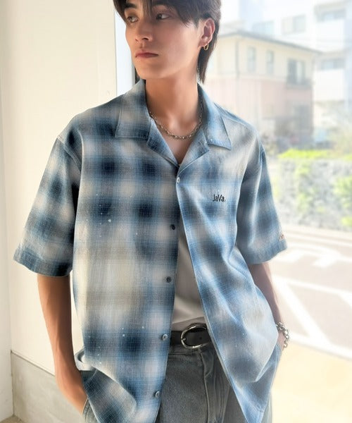 《JaVaジャバコラボ》個体差を愉しむ1点モノ。ヴィンテージ加工 オンブレーチェック柄シャツ (半袖) jo1320025