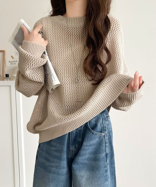 《JaVaジャバコラボ》肌見せも着心地も、大人仕様。ルーズシルエットメッシュ編みニット（長袖） jv1380001