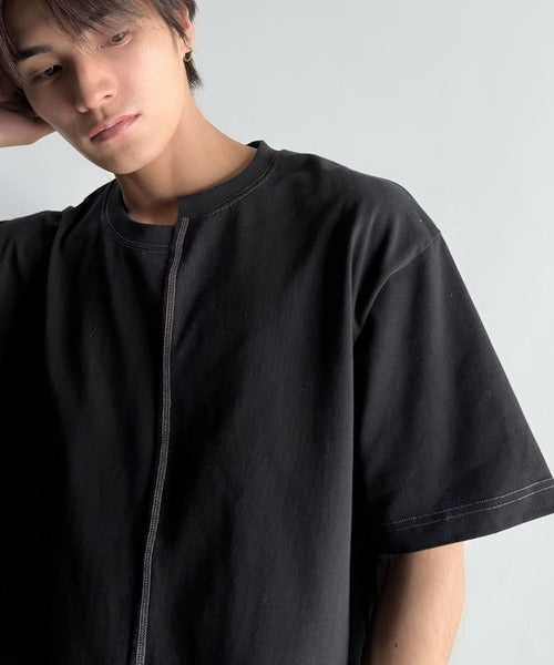 Asymmetric Stitch Design T-Shirt／アシンメトリーデザイン配色ステッチTシャツ co1150013
