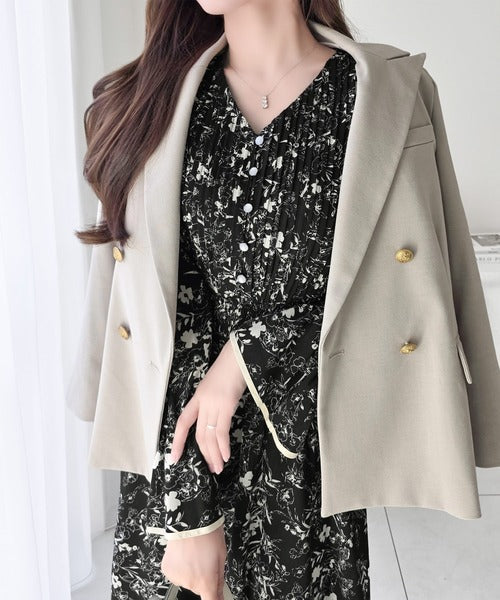 【mily bilet】着るだけで華やぐ、大人可愛い花柄ワンピース。キャンディスリーブプリーツワンピース (ロング丈) mi1139120
