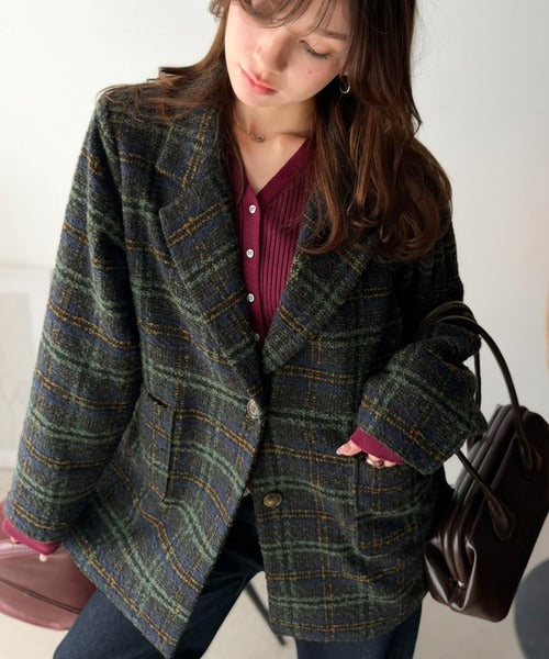 【mily bilet】思わず「どこの？」と聞かれちゃう♪ブークレチェックジャケットコート mi1329113