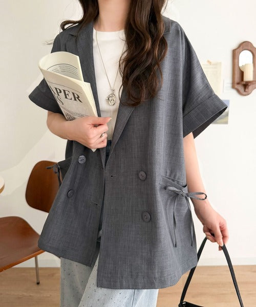 【mily bilet】甘さひとさじ、きれいに決まる。リボンストラップ付き半袖テーラードジャケット（オーバーサイズ） mi1019137