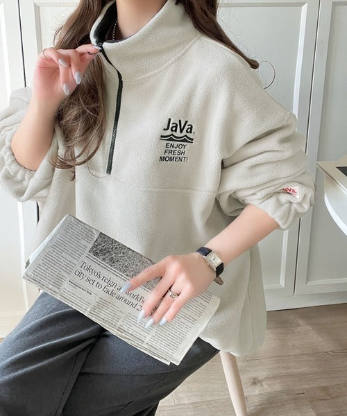 《JaVaジャバコラボ》ふんわり暖かくて軽快♪レトロスポーティなアノラックフリースハーフジッププルオーバー jv1260483