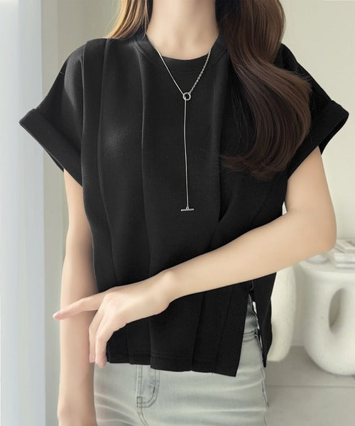 【mily bilet】ウエストラインを細魅せ♪スリット入りタックデザインカットソートップス（半袖） mi1329074
