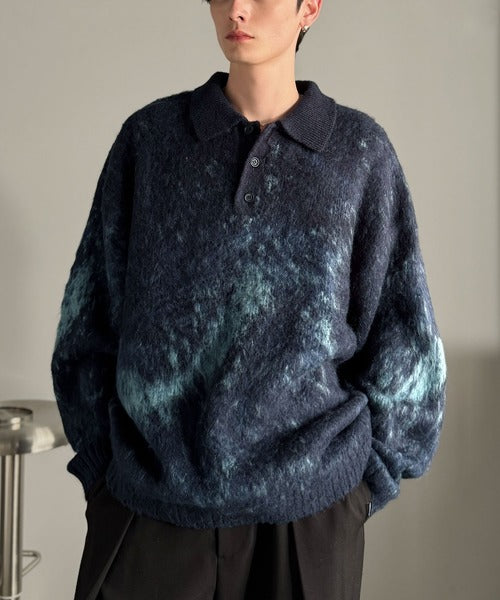 【Classical Origin】「まるで毛布。」モヘアライクシャギー素材ニットポロシャツ／Mohair-Like Shaggy Knit Polo Shirt co0780004