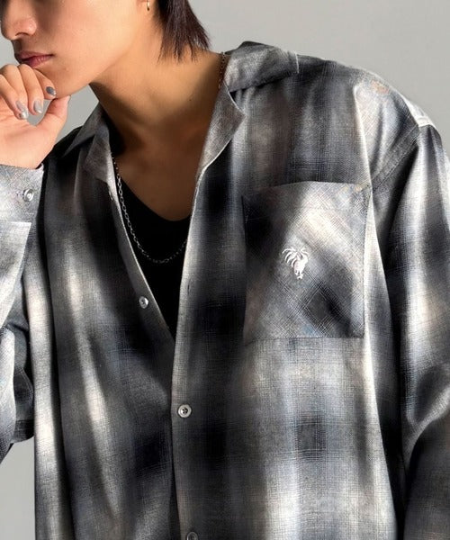 【Classical Origin】自然体のカッコよさ。ヴィンテージ風チェック柄オープンカラーシャツ（長袖）/Vintage-style check pattern open collar shirt co1010024